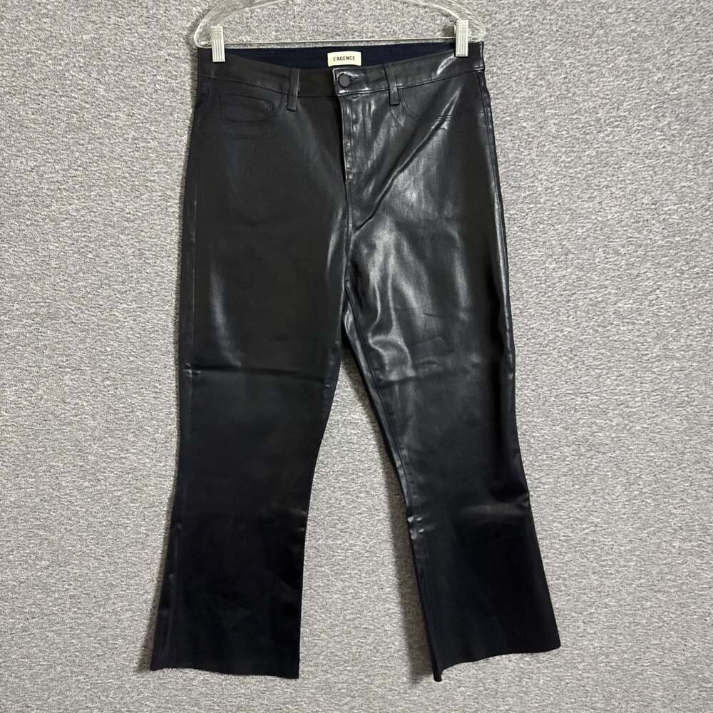 L'agence Women's Size 32 Dark Blue Coated Kendra High Rise Cropped Flare Jeans